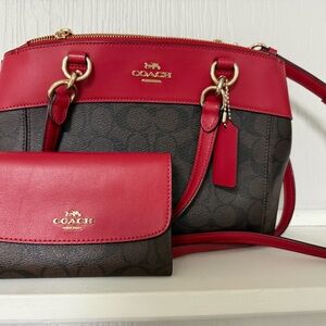 Coach Red and Brown Crossbody Bag Set